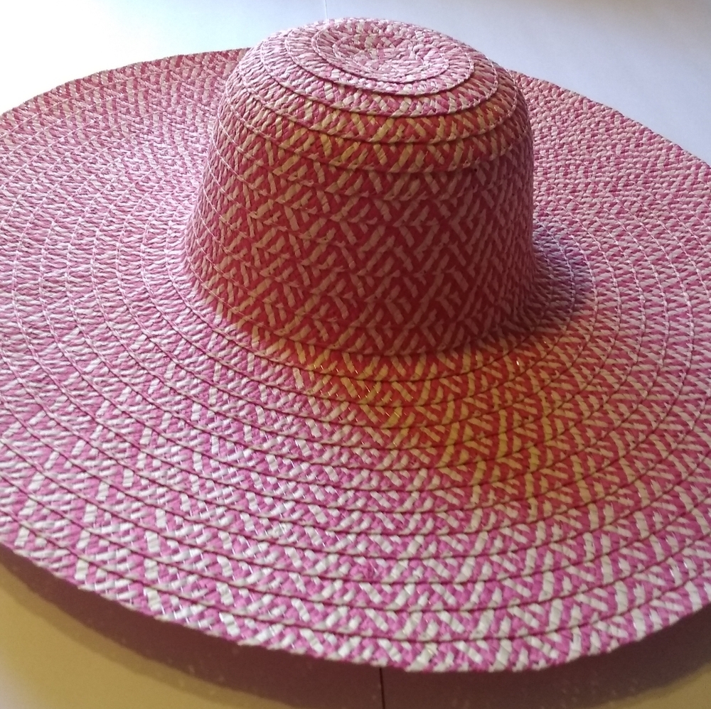 Pink/Cream Sun Hat, Summer Hat, Wide Brim Sun Hat, Floppy Foldable Straw Hat